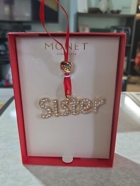 Monet Gold 'Sister' Ornament with‎ Red Ribbon